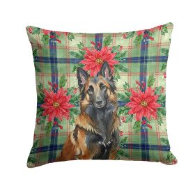 Belgian Tervuren Christmas PoinsettIas Throw Pillow Decorative Indoor Outdoor Accent Cushion for Couch, Bed or Patio, 14Hx14W