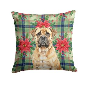 Bullmastiff Christmas PoinsettIas Throw Pillow Decorative Indoor Outdoor Accent Cushion for Couch, Bed or Patio, 14Hx14W