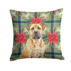 Fawn Boerboel Christmas PoinsettIas Throw Pillow Decorative Indoor Outdoor Accent Cushion for Couch, Bed or Patio, 14Hx14W