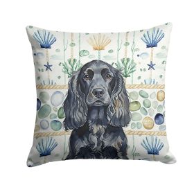 Black English Cocker Spaniel Coastal Sea Glass Throw Pillow Decorative Indoor Outdoor Accent Cushion for Couch, Bed or Patio, 14Hx14W
