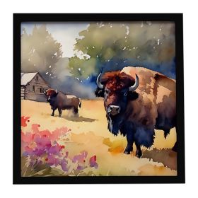 Wood Bison Framed Metal Print Bathroom, Kitchen, Office, Home Decor Wall Art Ready to Hang, Square, 8X8