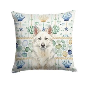 White German Shepherd Coastal Sea Glass Throw Pillow Decorative Indoor Outdoor Accent Cushion for Couch, Bed or Patio, 14Hx14W