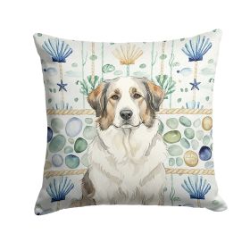 Badger Great Pyrenees Coastal Sea Glass Throw Pillow Decorative Indoor Outdoor Accent Cushion for Couch, Bed or Patio, 14Hx14W