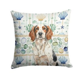 Tricolor English Setter Coastal Sea Glass Throw Pillow Decorative Indoor Outdoor Accent Cushion for Couch, Bed or Patio, 14Hx14W