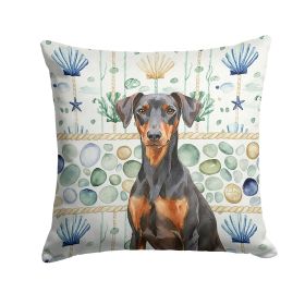 German Pinscher Coastal Sea Glass Throw Pillow Decorative Indoor Outdoor Accent Cushion for Couch, Bed or Patio, 14Hx14W