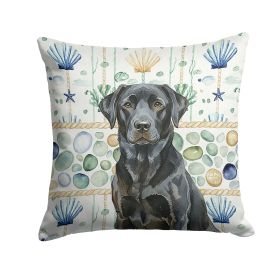 Black Labrador Retriever Coastal Sea Glass Throw Pillow Decorative Indoor Outdoor Accent Cushion for Couch, Bed or Patio, 14Hx14W