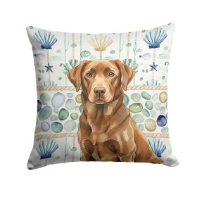 Chocolate Labrador Retriever Coastal Sea Glass Throw Pillow Decorative Indoor Outdoor Accent Cushion for Couch, Bed or Patio, 18Hx18W