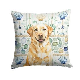 Yellow Labrador Retriever Coastal Sea Glass Throw Pillow Decorative Indoor Outdoor Accent Cushion for Couch, Bed or Patio, 14Hx14W