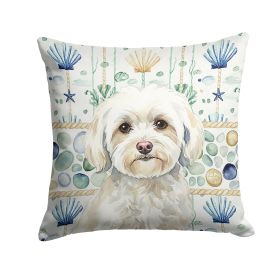 White Havanese Coastal Sea Glass Throw Pillow Decorative Indoor Outdoor Accent Cushion for Couch, Bed or Patio, 14Hx14W