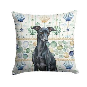 Black Italian Greyhound Coastal Sea Glass Throw Pillow Decorative Indoor Outdoor Accent Cushion for Couch, Bed or Patio, 18Hx18W