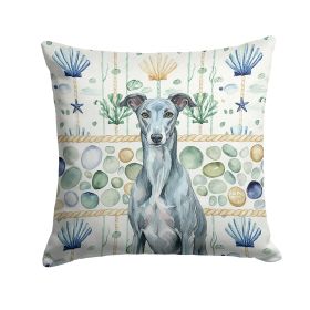 Blue Brindle Greyhound Coastal Sea Glass Throw Pillow Decorative Indoor Outdoor Accent Cushion for Couch, Bed or Patio, 14Hx14W