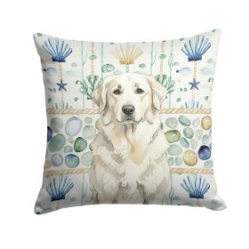 White Great Pyrenees Coastal Sea Glass Throw Pillow Decorative Indoor Outdoor Accent Cushion for Couch, Bed or Patio, 18Hx18W