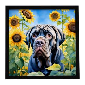 Neapolitan Mastiff in Sunflowers Framed Metal Print Bathroom, Kitchen, Office, Home Decor Wall Art Ready to Hang, Square, 8X8