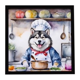 Alaskan Malamute The Chef Framed Metal Print Bathroom, Kitchen, Office, Home Decor Wall Art Ready to Hang, Square, 8X8