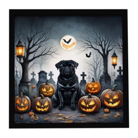 Black Pug Spooky Halloween Framed Metal Print Bathroom, Kitchen, Office, Home Decor Wall Art Ready to Hang, Square, 8X8