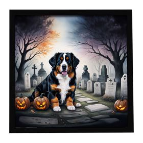 Bernese Mountain Dog Spooky Halloween Framed Metal Print Bathroom, Kitchen, Office, Home Decor Wall Art Ready to Hang, Square, 8X8