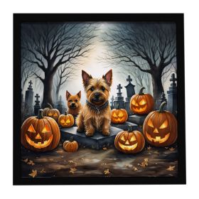 Norwich Terrier Spooky Halloween Framed Metal Print Bathroom, Kitchen, Office, Home Decor Wall Art Ready to Hang, Square, 8X8