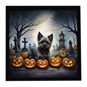 Cairn Terrier Spooky Halloween Framed Metal Print Bathroom, Kitchen, Office, Home Decor Wall Art Ready to Hang, Square, 8X8