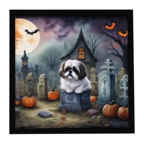 Shih Tzu Spooky Halloween Framed Metal Print Bathroom, Kitchen, Office, Home Decor Wall Art Ready to Hang, Square, 8X8