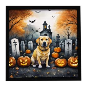 Yellow Labrador Retriever Spooky Halloween Framed Metal Print Bathroom, Kitchen, Office, Home Decor Wall Art Ready to Hang, Square, 8X8