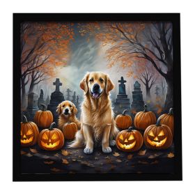 Golden Retriever Spooky Halloween Framed Metal Print Bathroom, Kitchen, Office, Home Decor Wall Art Ready to Hang, Square, 8X8