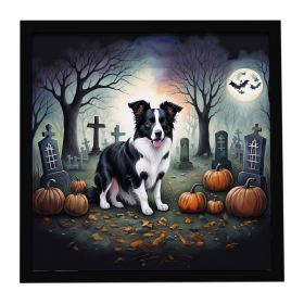 Border Collie Spooky Halloween Framed Metal Print Bathroom, Kitchen, Office, Home Decor Wall Art Ready to Hang, Square, 8X8