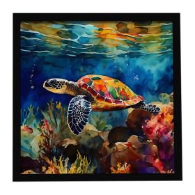 Loggerhead Sea Turtle Framed Metal Print Bathroom, Kitchen, Office, Home Decor Wall Art Ready to Hang, Square, 8X8