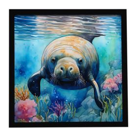 Manatee Framed Metal Print Bathroom, Kitchen, Office, Home Decor Wall Art Ready to Hang, Square, 8X8