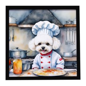 Bichon Frise The Chef Framed Metal Print Bathroom, Kitchen, Office, Home Decor Wall Art Ready to Hang, Square, 8X8