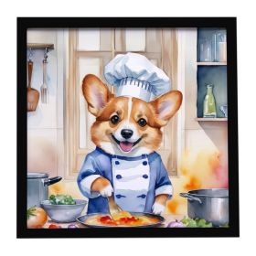 Corgi The Chef Framed Metal Print Bathroom, Kitchen, Office, Home Decor Wall Art Ready to Hang, Square, 8X8