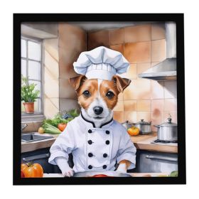 Jack Russell Terrier The Chef Framed Metal Print Bathroom, Kitchen, Office, Home Decor Wall Art Ready to Hang, Square, 8X8