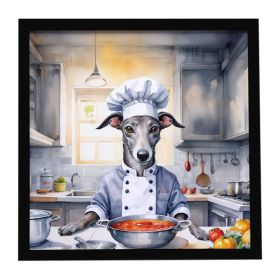 Greyhound The Chef Framed Metal Print Bathroom, Kitchen, Office, Home Decor Wall Art Ready to Hang, Square, 8X8