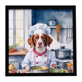 Brittany Spaniel The Chef Framed Metal Print Bathroom, Kitchen, Office, Home Decor Wall Art Ready to Hang, Square, 8X8