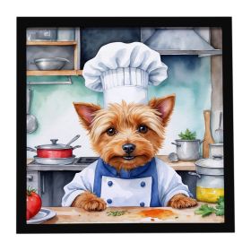 Australian Terrier The Chef Framed Metal Print Bathroom, Kitchen, Office, Home Decor Wall Art Ready to Hang, Square, 8X8