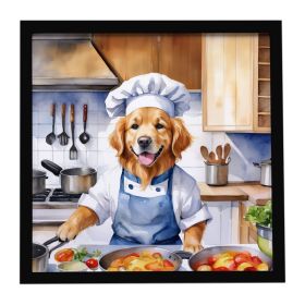 Golden Retriever The Chef Framed Metal Print Bathroom, Kitchen, Office, Home Decor Wall Art Ready to Hang, Square, 8X8
