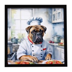 Bullmastiff The Chef Framed Metal Print Bathroom, Kitchen, Office, Home Decor Wall Art Ready to Hang, Square, 8X8