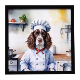 English Springer Spaniel The Chef Framed Metal Print Bathroom, Kitchen, Office, Home Decor Wall Art Ready to Hang, Square, 8X8