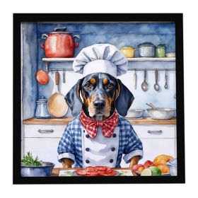 Bluetick Coonhound The Chef Framed Metal Print Bathroom, Kitchen, Office, Home Decor Wall Art Ready to Hang, Square, 8X8