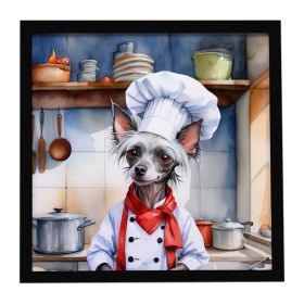 Chinese Crested The Chef Framed Metal Print Bathroom, Kitchen, Office, Home Decor Wall Art Ready to Hang, Square, 8X8