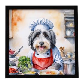 Bearded Collie The Chef Framed Metal Print Bathroom, Kitchen, Office, Home Decor Wall Art Ready to Hang, Square, 8X8