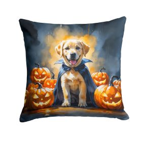 Yellow Labrador Retriever Puppy Halloween Throw Pillow Machine Washable, Indoor Outdoor Decorative Pillow for Couch, Bed or Patio, 18Hx18W