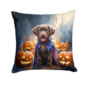 Chocolate Labrador Retriever Puppy Halloween Throw Pillow Machine Washable, Indoor Outdoor Decorative Pillow for Couch, Bed or Patio, 18Hx18W