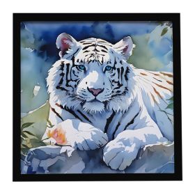 White Tiger Framed Metal Print Bathroom, Kitchen, Office, Home Decor Wall Art Ready to Hang, Square, 8X8 (Default: Default)