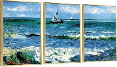 Framed Canvas Wall ArtOil Paintings Impressionism Aesthetic Prints Canvas Paintings for Living Room Bedroom Office Home; 3 Panels (GOLD: 12*16)