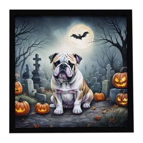 English Bulldog Spooky Halloween Framed Metal Print Bathroom, Kitchen, Office, Home Decor Wall Art Ready to Hang, Square, 8X8 (Default: Default)